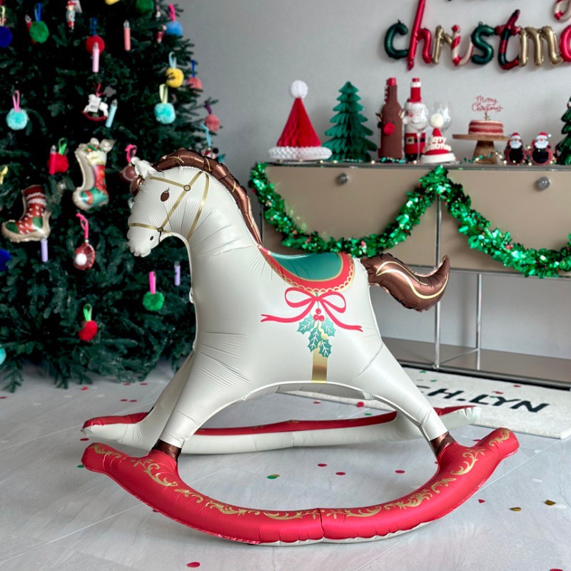 Kids Toys Mall - ヴィンテージロッキングホースフォイルバルーン クリスマスパーティーデコレーション 新年 子供用おもちゃ モールイベント 写真撮影用小道具