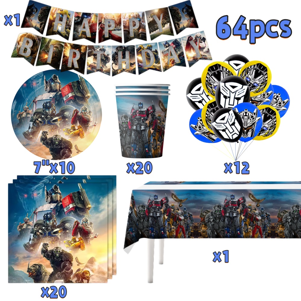 Banner Kids Toys - トランスフォーマー漫画 DIY 誕生日パーティーデコレーションセット テーブルクロス プレート カップ