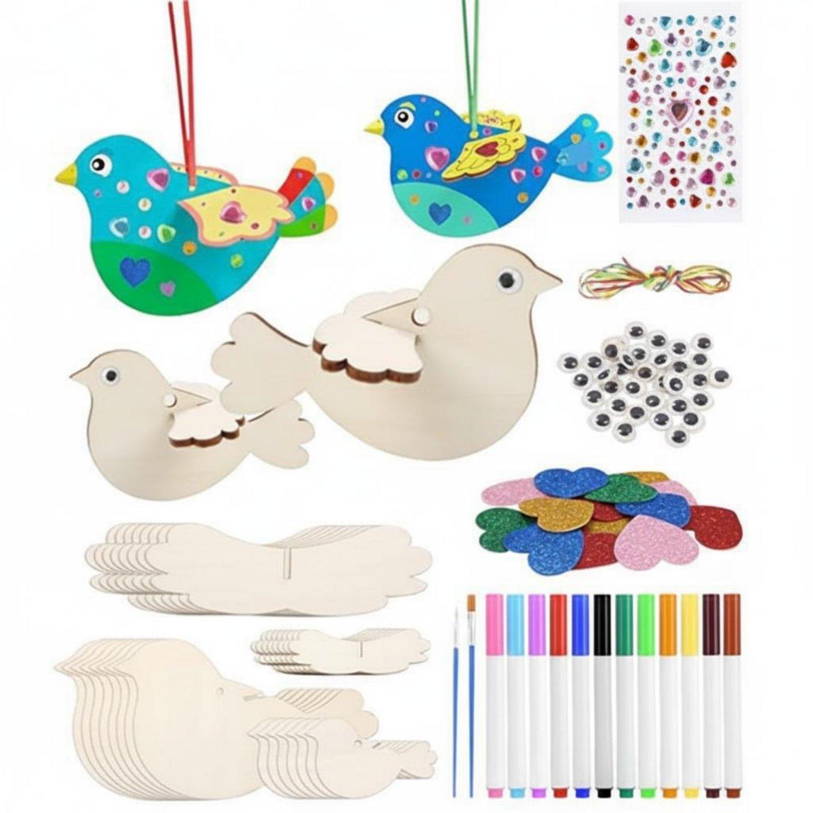 Kids Toys Kit - 8ピース 3D木製鳥クラフトキット 教育玩具 木製鳥の吊り下げ飾り 子供、家族、家庭向け 簡単組み立て
