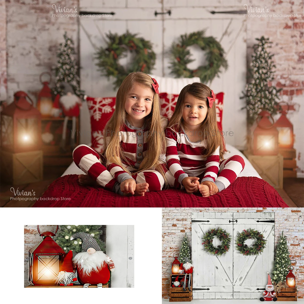 Banner Kids Toys - 子供のためのクリスマスの白い木製のドアの背景,家族の肖像画,花輪,女の子のための背景バナー,おもちゃ,サンタ,写真