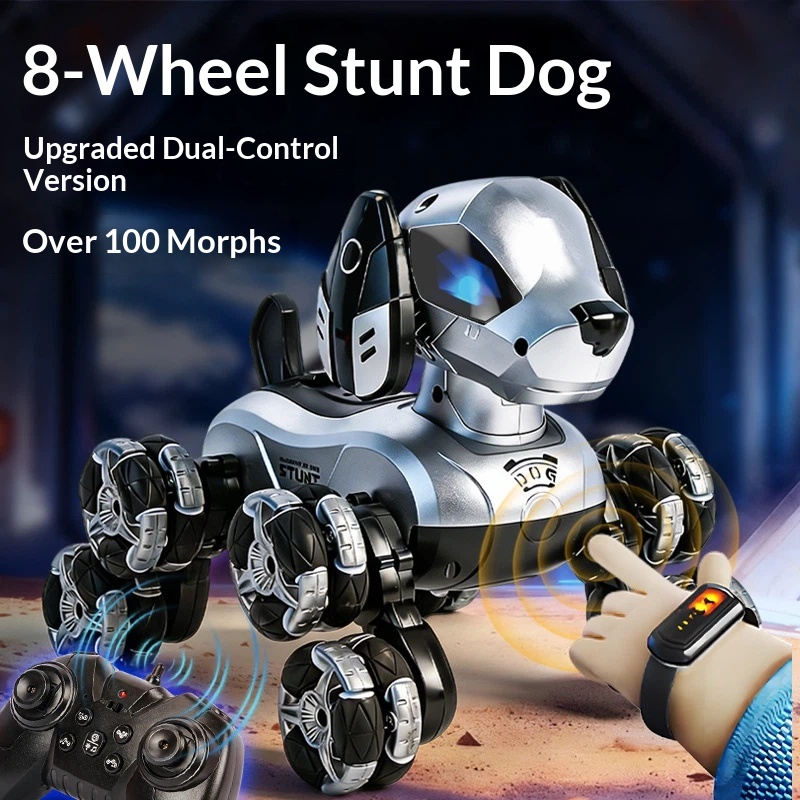 Kids Toys Electric Car - 新型RCスタントロボット犬 8輪電動おもちゃ車 ジェスチャー・デュアルコントロール 多機能変形車 子供 男の子