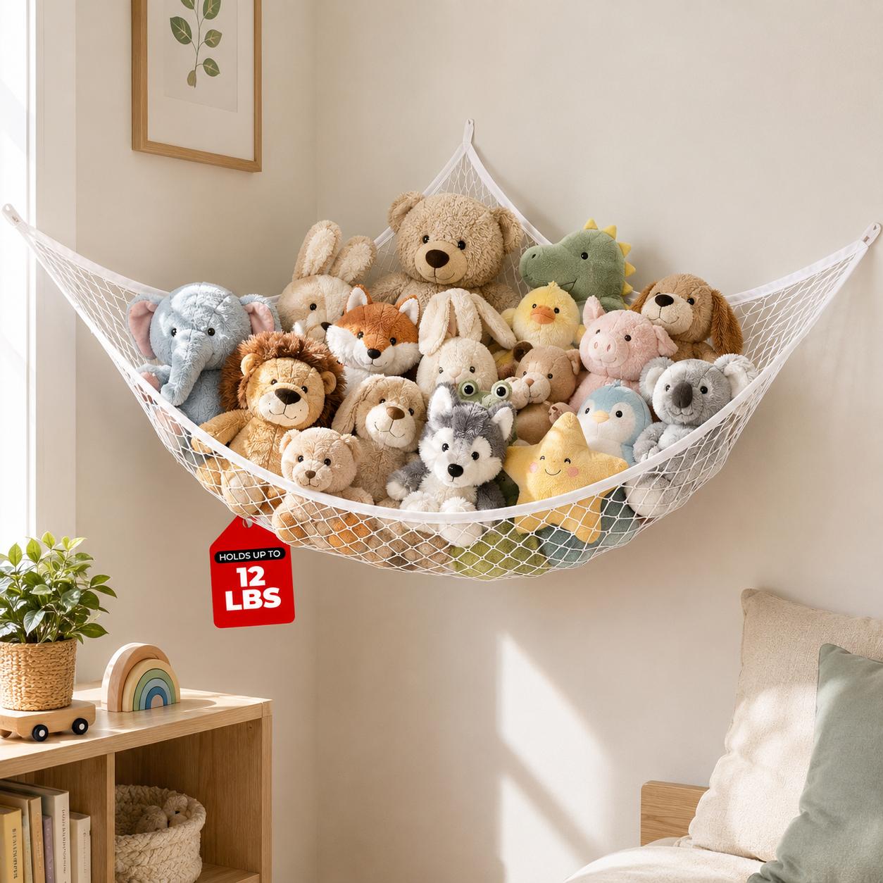 Kids' Toy - メッシュおもちゃ収納ハンモック 吊り下げ式ぬいぐるみオーガナイザーネット 大型省スペース壁コーナーホルダー 中空デザイン 子供部屋 保育園