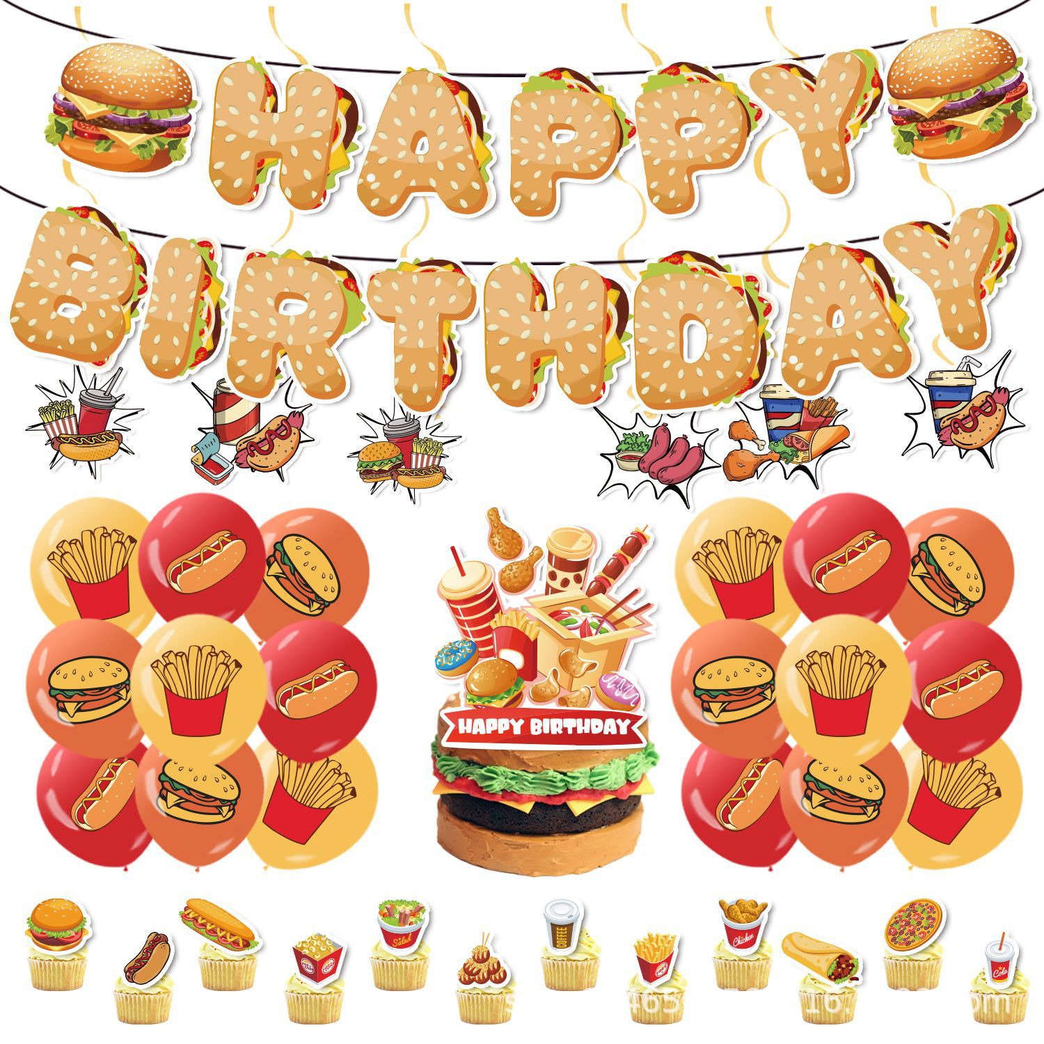 ハンバーガー ホットドッグセット 誕生日パーティー装飾背景  - Banner Kids Toys のレビューと価格