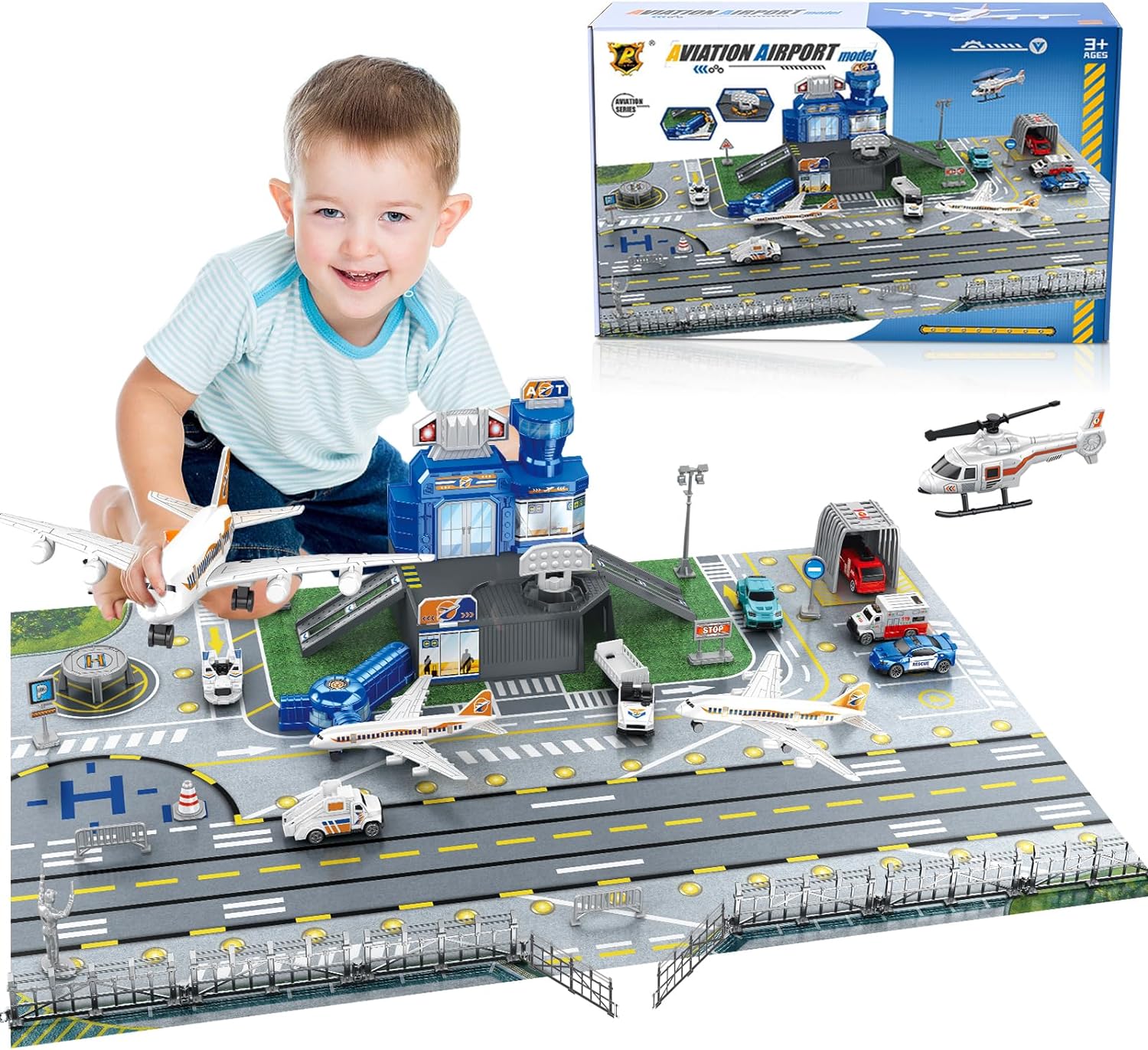 子供用空港シーンおもちゃセット、車、ヘリコプター、飛行機、タ - Kids Toys Kit のレビューと価格