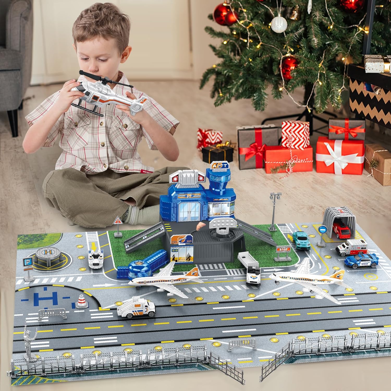 子供用空港シーンおもちゃセット、車、ヘリコプター、飛行機、タ - Kids Toys Kit のレビューと価格