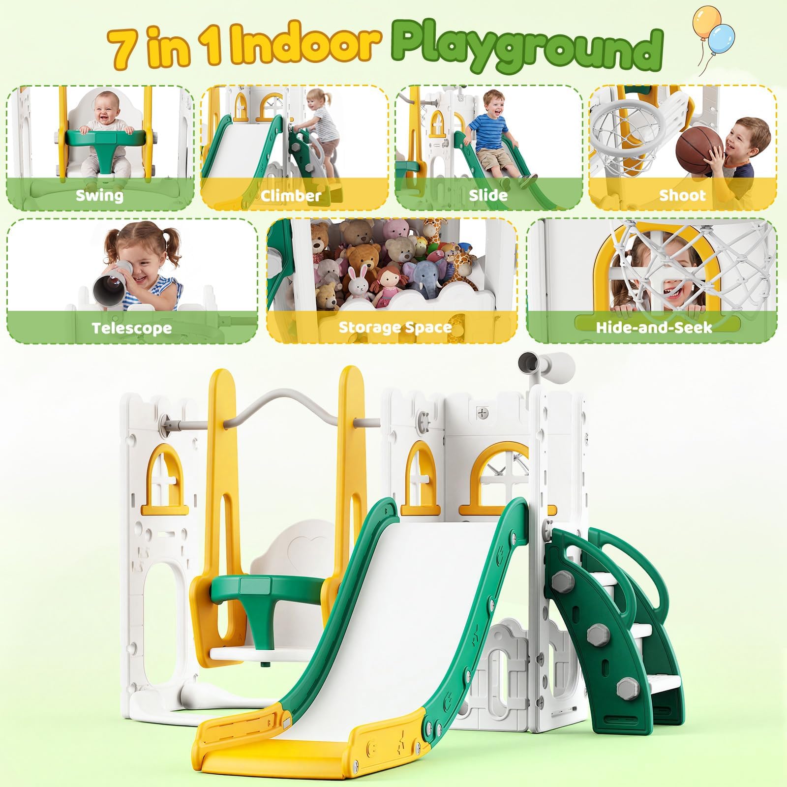 7 in 1 幼児用スライド＆スイングセット 室内・屋外用キ - Basketball Hoop Kids Indoor のレビューと価格