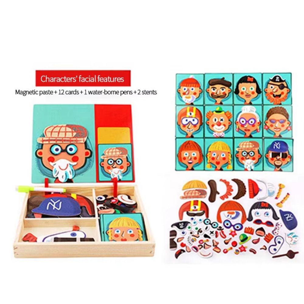 木製磁気3Dパズル 蓋付き 教育用磁気ステッカーおもちゃ 2 - Kids Toys Drawing Easy のレビューと価格
