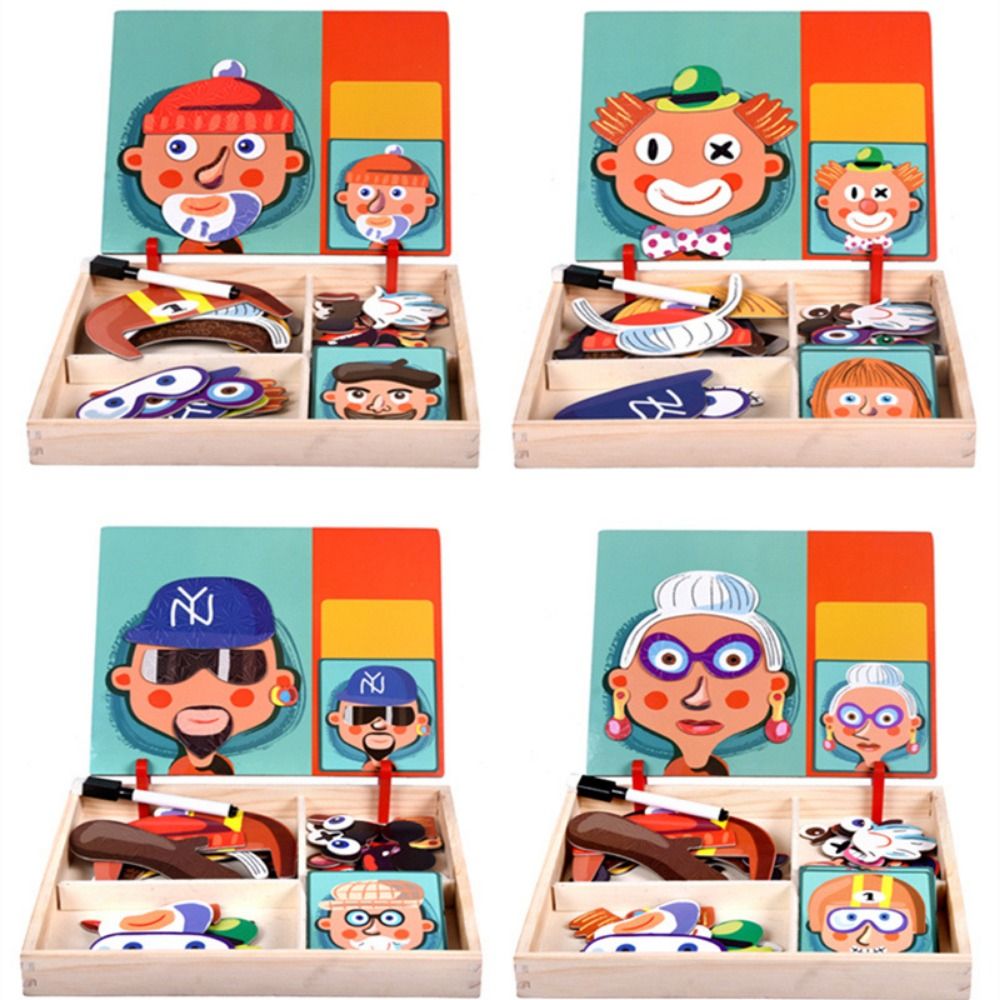 木製磁気3Dパズル 蓋付き 教育用磁気ステッカーおもちゃ 2 - Kids Toys Drawing Easy のレビューと価格