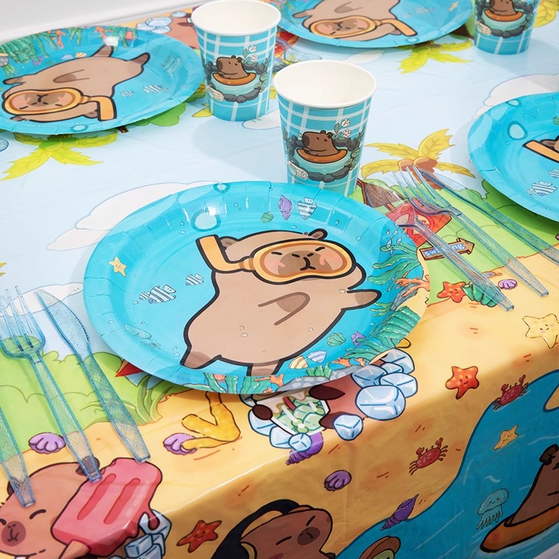 漫画カピバラパーティー用品カピバラ誕生日装飾背景カッププレー - Banner Kids Toys のレビューと価格