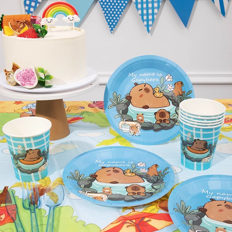 漫画カピバラパーティー用品カピバラ誕生日装飾背景カッププレー - Banner Kids Toys のレビューと価格