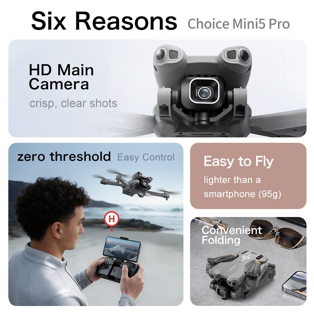 Mini5 Pro ポータブルドローン HD空撮 スマートホ - Kids Toys Helicopter のレビューと価格