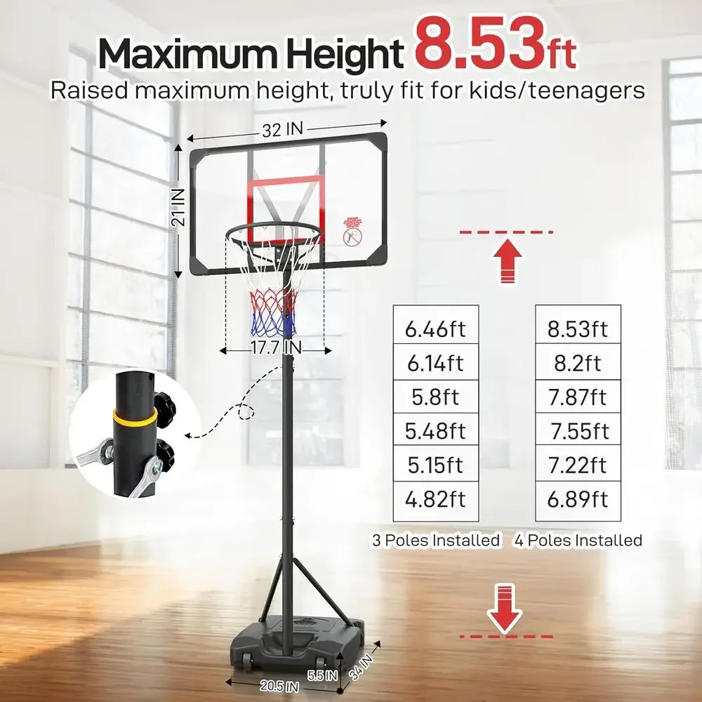 高さ調節可能なポータブルバスケットボールフープ（子供、ティー - Basketball Hoop Kids Indoor のレビューと価格