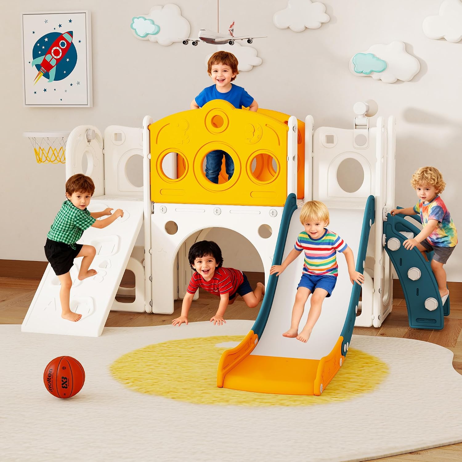 9 in 1幼児用滑り台セット、屋内外で遊べる子供と赤ちゃん - Basketball Hoop Kids Indoor のレビューと価格