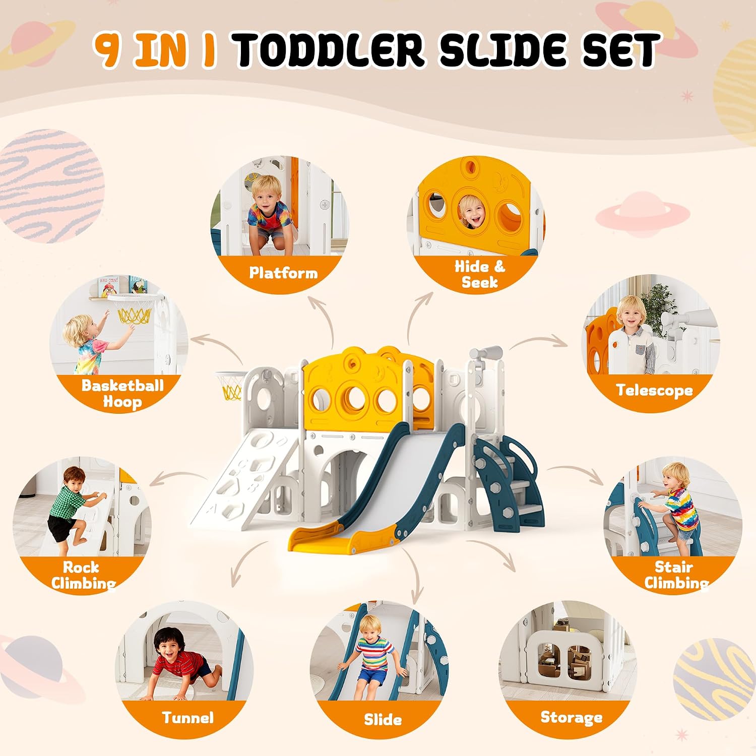 9 in 1幼児用滑り台セット、屋内外で遊べる子供と赤ちゃん - Basketball Hoop Kids Indoor のレビューと価格